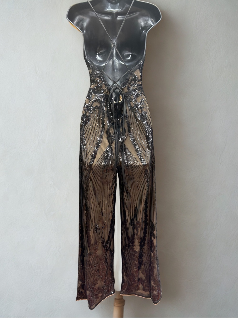 Embellished Black, Gold & Silver Sequin Jumpsuit - Picture 2 of 5
